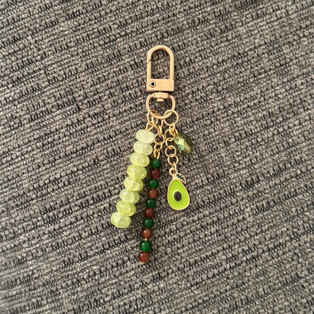 Avocado Green Handmade Beaded Bag Charm Keychain - Picture 2 of 3